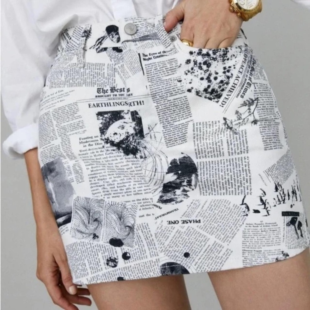 Reformation Jackie High Rise Mini Newspaper Skirt